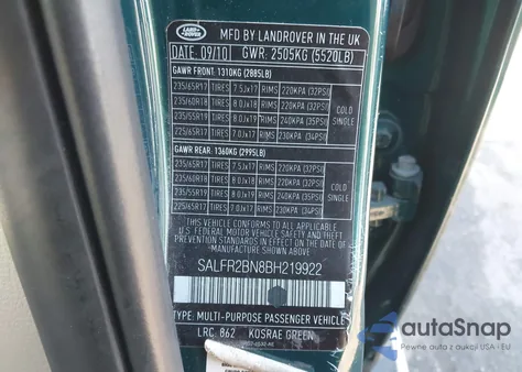 2011 Land Rover Lr2 z USA, uszkodzony, nr VIN SALFR2BN8BH219922